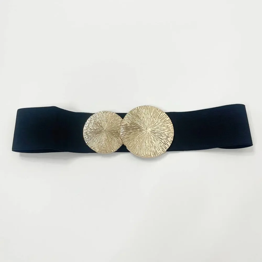 2/$30 NEW Elastic Wide Corset Safe Waist Belt Metallic Snap Buckle Black Cinched